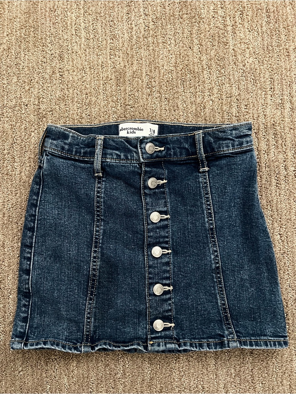 abercrombie kids dark indigo button-front denim mini skirt sz 7/8